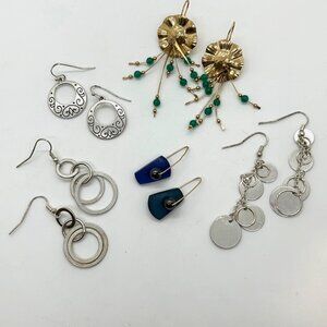 Lot Of 5 Dangle Earrings Silvertone Gold Tone Pierced Boho Vintage Modern Styles